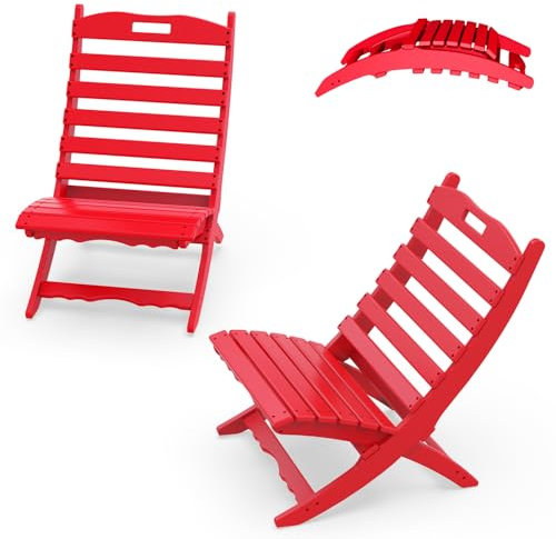 IVY&LANE Tragbare Xavier-Stühle 2er Set | Faltbarer Adirondack-Stuhl | Wave | HDPE-Kunststoff | Limitierte Auflage | Rot | Allwetterbeständig | für Feuerstelle im Freien, Terrasse, Rasen, Strand, Pool