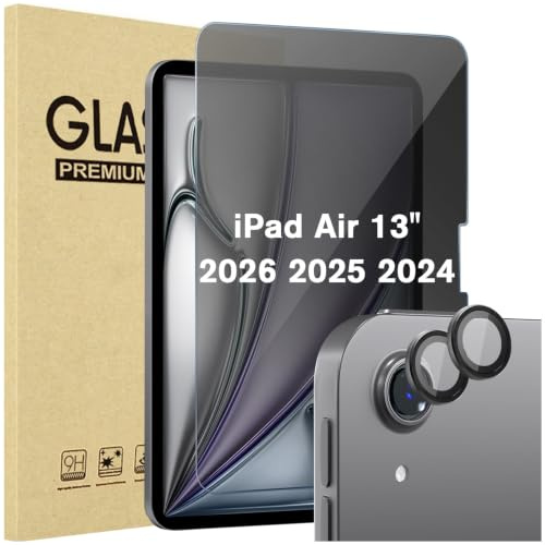 ProCase Sichtschutz Schutzfolie + 2 Pack Kamera-Objektivschutz für iPad Air 13 Zoll M4 2026/M3 2025/M2 2024, Privacy Schutzglas Anti-Spy Screen Protector Privat Blickschutzfolie für iPad Air 13 -Grau