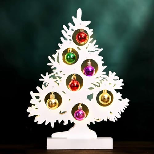 Marco Paul Pre-Lit Wooden Christmas Tree Decoration – Xmas Ornament with Warm White LEDs - Battery Operated Wooden Christmas Tree Decor for Mantelpiece, Table, Windowsill Festive Display
