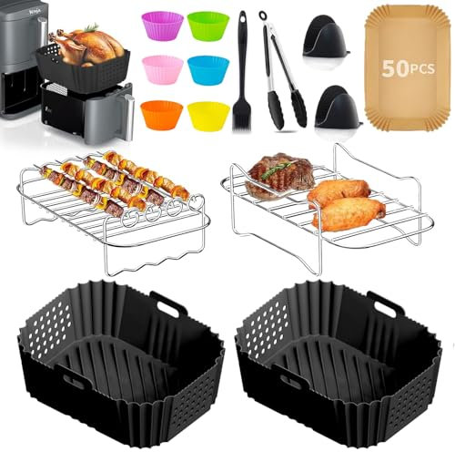 Ninja Double Stack XL Zubehör,Airfryer Zubehör für Ninja SL400EU SL451EU,9,5L Heißluftfritteuse Zubehör für Ninja Foodi Max Dual Zone AF400EU AF300EU 7.6L-9.5L, BPA-frei,Air Fryer Silikonform Einsatz