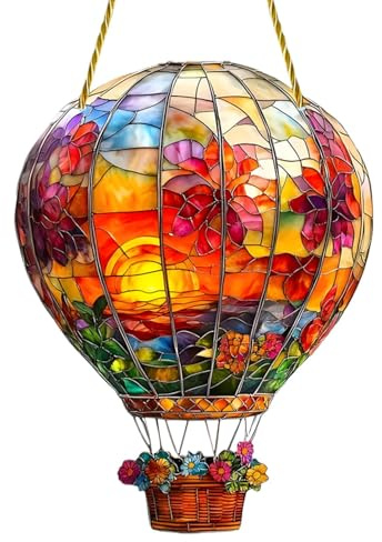 Palloncino colorato cattura sole – mongolfiera da appendere | Lanterna da appendere in metallo colorato a energia solare | Lanterna solare mongolfiera con luce a fiamma | da appendere alla parete in