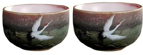 CRCRC Taza de té de cerámica con diseño de grulla hecha a mano, taza de té de porcelana Kung Fu, taza individual esmaltada Retro cambiada en horno for ceremonia del té