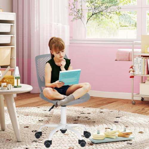 FurnitureR Kinder Schreibtischstuhl, höhenverstellbarer Drehstuhl mit kleinem Loch Rückenlehne Design, geeignet für Kinderzimmer oder Arbeitszimmer, grau