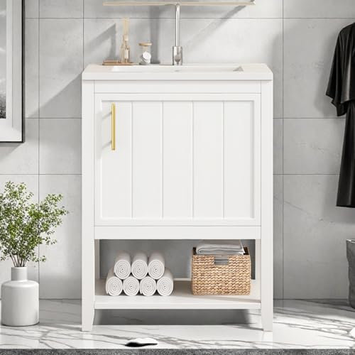 RTYUSWL Mobile da Bagno Moderno 60 cm Con Anta e Ripiano Aperto, Lavandino Rettangolare in Ceramica per la Casa Senza Rubinetto