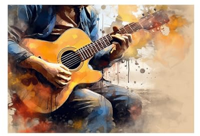 IEPOZWA Abstrakt Leinwand Bild Wandbilder Kunstdrucke, Gitarre Musik Kunst Wand-Bild Music Musik - Wand-Deko Bilder Kunstwerk, Wandbild auf Leinwand - 40x60cm Ungerahmt(blau)