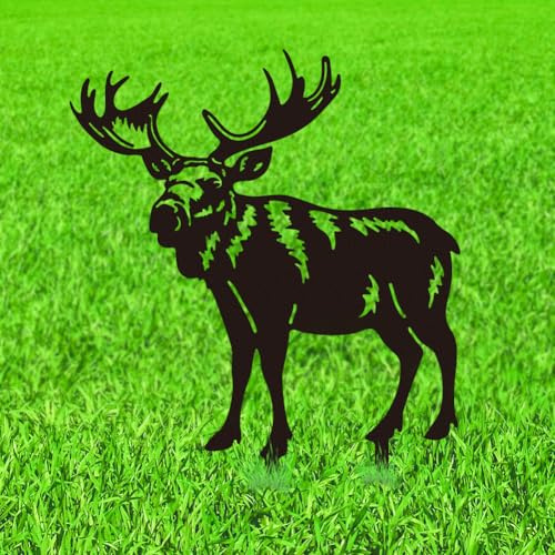 WADORN Dekorative Gartenstecker Aus Metall In Hirschform Lustige Elchstatuen Aus Metall Draußen Schwarze Elch Hirsch Silhouette Ornament Geschenke Lustige Tier Hirsch Dekoration Für Hof Garten