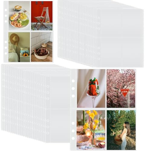 100 Pezzi Buste Trasparenti per Foto,Raccoglitore Carte Trasparente,Porta Cartoline Album,Tasche per Raccoglitore A5,6 Fori 19,5×15,5 Cm Per Memorizzare Le Carte Delle Celebrità, Le Foto