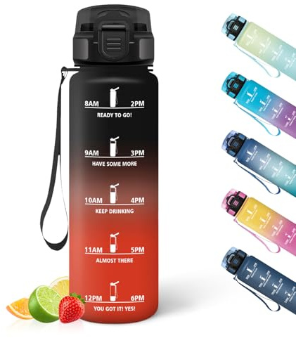 HoneyHolly Trinkflasche, 500ML Trinkflasche Kinder, Dicht Wasserflasche, Wiederverwendbar Mit Zeitskala, Wasserflasche Sport für Laufen, Radfahren, Arbeiten, Schule, Fitnessstudio