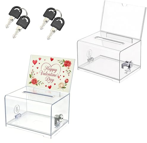 Acrylspendenbox, 2 Stück Acrylspendenbox Abschließbare, Spardose Transparent, Verdicktes Acryl, Acryl Spendenbox mit Schlüssel, mit Aufkleber, für Gewinnspiele, Wettbewerbe, Visitenkarten