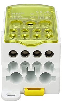 Uadme Abzweigklemme Hutschiene, UKK-400A Klemmenblock Verteilerkasten, Universeller Anschlusskasten Klemmen für Verteilerkästen Stromverteilerschränke und Hochspannungsschränke (Gelb)