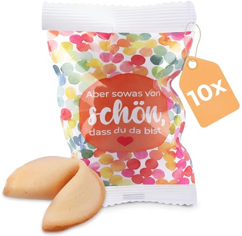 Gastgeschenk Glückskekse 10er Pack – liebevolle Verpackung mit Aufdruck Aber sowas von schön, dass du da bist – veganes Mitgebsel und Deko für Hochzeit, Geburtstag, Firmenfeier, Party & Freunde