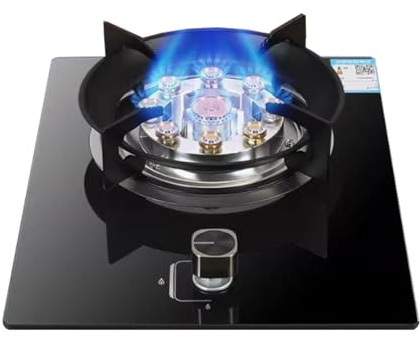 BZJPRFC Cocina De Gas De 43 Cm con Un Solo Quemador, Sartén De Alta Potencia De 5,2 KW Y 9 Cavidades, Encimera De Vidrio Templado, Kit De Suministro De Gas GN/GLP(NG)