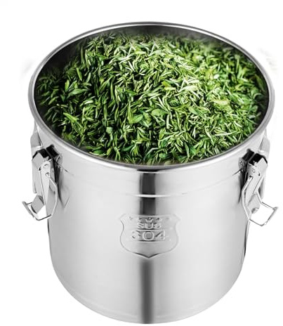 TTISJHK Pattumiera in acciaio inox, 21 l, con coperchio e guarnizione in silicone, contenitore per alimenti in acciaio inox 304/201, per cucina, ristorante, magazzino, asciutto e umido