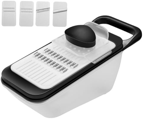 DIYEAH Cortador de Verduras Multiusos 4 Cuchillas Ajustables Cortador de Alimentos Doméstico Color Negro Adecuado para Cortar Rallar y Trocear Verduras y Frutas Cocina