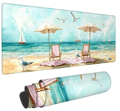 Alfombrilla Ratón XXL Grande Gaming Mouse Pad 1600 x 800 mm, Impermeable Antideslizante Mousepad, Lavable, Alfombrilla Escritorio con Base de Caucho para Gamers, PC y Portátil - (Verano playa) G-800