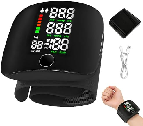Monitor de presión arterial de muñeca, monitores precisos de presión arterial de muñeca con voz inteligente y pantalla LCD, memoria de lectura 99 y máquina Bp de puño ajustable, para adultos mayores