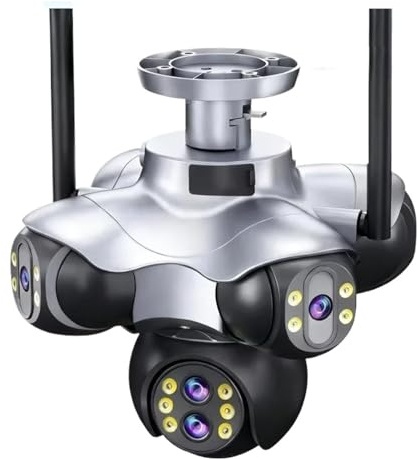 Telecamera wireless con zoom 10x a 5 schermi CCTV esterna da 30 MP a 6 obiettivi PTZ Sicurezza IP66 IP allarme di rilevamento del movimento impermeabile per magazzino commerciale(30MP WIFI 64G Card)