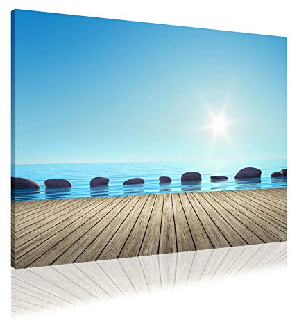 AbsorPic Foto Premium Akustikbild Strand, Sonne, Meer, Pier 80 x 60 x 3 cm | Breitband Schall-Absorber verbessert die Raumakustik | viele Größen | Made in GERMANY, Köln