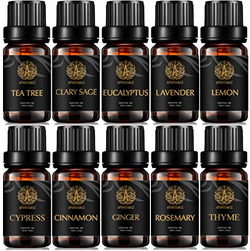 Aromatherapie Zimt ätherisches Öl Set für Diffusor, 100% reine Teebaum ätherisches Öl Kit für Hause, 10x10ml Therapeutische Grade Ingwer ätherische Öle Set-Clary Salbei,Zypresse,Zitrone,Thymian Öle...