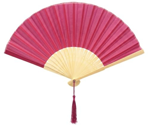 FANSOF.FANS Chinese Silk Folding Hand Fan – Bamboo Handheld Paper Fan Style with Tassel, Wedding Fans for Guests, Bridal Shower & Hen Party Favours, Vintage Japanese Fan Wedding Props & Party Decor