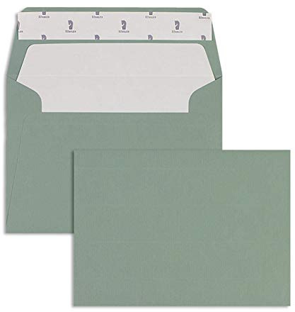 100 Stück, Farbige Briefumschläge, DIN B6, Haftklebung, Gerade Klappe, 100 g/qm Gerippt (Paperado), Ohne Fenster, Grün (Eukalyptus), Blanke Briefhüllen