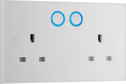 BG Electrical Double Switched Power Wall Plug Socket with Smart Home Control, Touch, Voice or App Control, Timer Function, Security Options, Square Edge, Nexus 900 Series, White Moulded, 13A, 922/HC