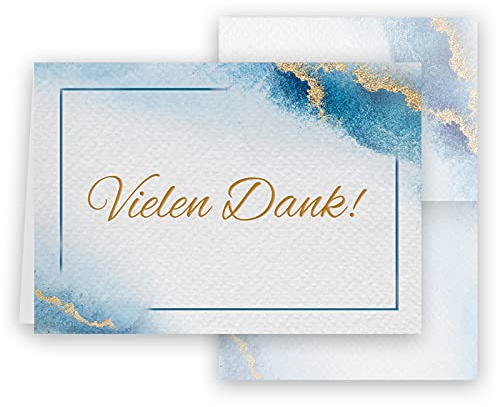 10 Danksagungskarten mit Umschlag Danke Dankeskarte Klappkarten Dankeschön Hochzeit Feier Jubiläum Feude Trauer Trauerkarten Danksagungskarte Anteilnahme Geschäftlich stilvoll Blau Gold