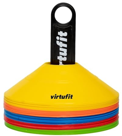 VirtuFit Trainingshütchen mit Halter - Pylonen - 50 Stück - Inklusive Tragetasche