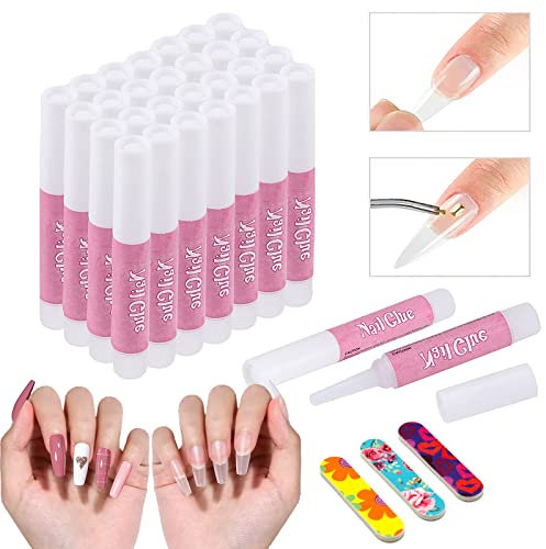 XOPOZON 30pcs Colle Faux Ongles Professionnelle 2g, Avec 3 Limes à Ongles, Séchage Rapide Pour Strass, Autocollants, Capsules et Conseils