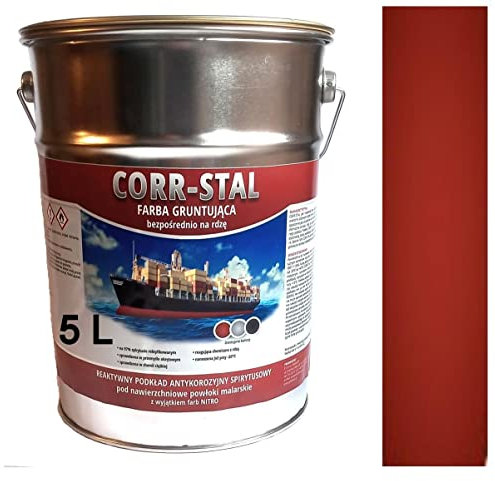 CORR-STAL Metallschutzlack, Rostschutzfarbe, Metallfarbe außen, Grundierung gegen Rost, Farbe für Metall, Rostschutzgrundierung Korrosionsschutz, Metallack, Aluminium-Zink. (5 Liter, Oxid Rot)