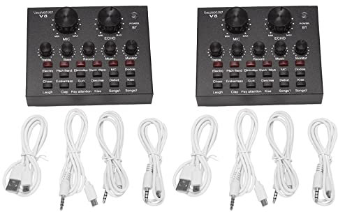 Cusstally 2X V8 Carte Son Ensemble Audio Interface Microphone Externe Direct Carte Son Fonction Bluetooth Fonction pour Ordinateur Pc Mobile Chanter Enregistrement