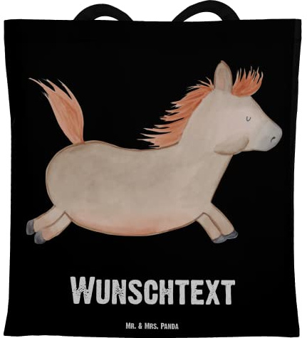 Mr. & Mrs. Panda Personalisierte Tasche Pferd Springen - Geschenke, Pony, Pferde, personalisiert, Beutel, Stofftasche, Bauernhof, Jutebeutel, Stall, Reiten, Einkaufstasche, Pferdestall