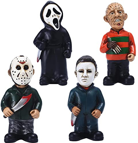 nezababy HorrorfilmGartenzwerge Killer Set Alptraum auf der Elm Straße Mörder Michael Myers Freddy Jason Halloween Zombie Zwerg Harz-Figuren für drinnen und draußen Hof Dekor