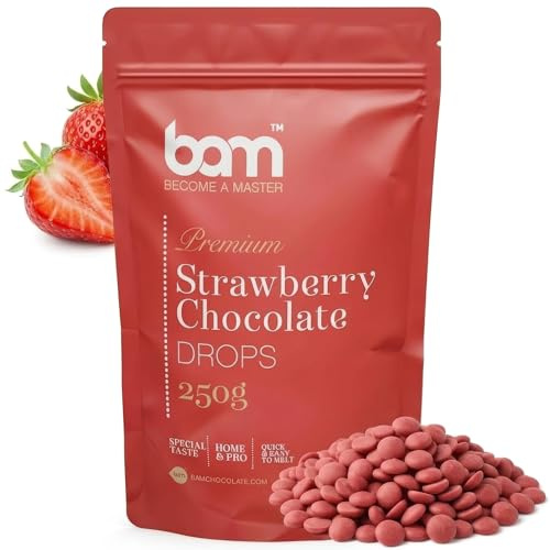 BAM Pepitas de Chocolate Blanco Sabor Fresa 250 g – Chocolate para Fundir y Repostería – Sin Gluten