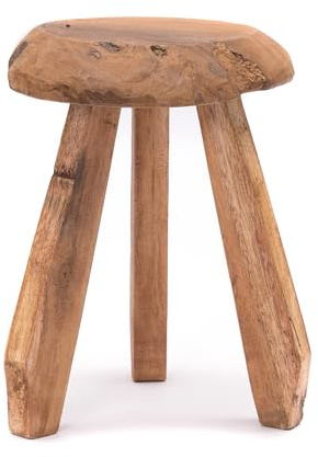 CREEDWOOD Rustico Sgabello Heidi | Legno di Mogano, 39 cm | Sgabello da mungitura in Legno, Sgabello per Fiori, Sgabello in Legno Naturale, Sgabello Laterale Rotondo