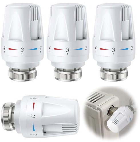 4 Pezzi Testa Termostatica, Valvole Termostatiche Per Termosifoni M 30 X 1,5, Regolatore Di Riscaldamento, Testa Termostatica Con Posizione Zero, Termostato Per Ufficio Casa (Bianco)