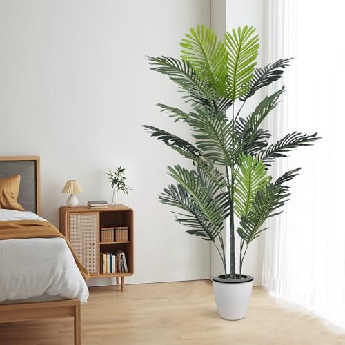 Palma Areca artificiale, 1,5 m, pianta da interni, alta palma tropicale del paradiso tropicale in vaso, con design con vera corteccia, finta palma Areca, per casa, ufficio, pavimento, decorazione per