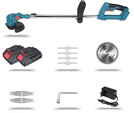 FENVY Débroussailleuse Tondeuse à Gazon électrique 21V Coupe-Herbe sans Fil X2 Batteries Outils de Jardin Portables réglables Aiguisé et Efficace