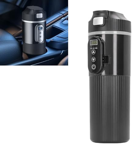 500ml Car Electric Kettle, Portable Car Heating Cup with Cigarette Lighter, Travel Electric Kettle, Stainless Steel Fast Boiling Bottle with Intelligent Temperature Display (Black)