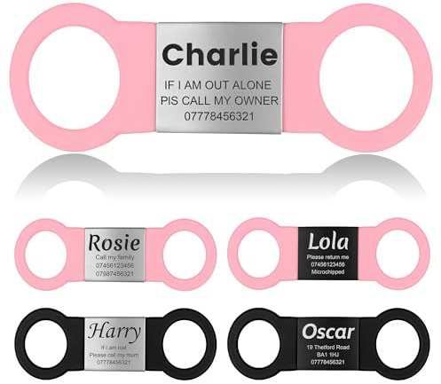YEHANTI Hundemarke mit Gravur - Leise Silikon Hundemarke Personalisiert mit Name, Telefonnummer und Adresse - Personalisierte Anhänger Marke für Hunde, Katzen und Welpen (Rosa-Silber, L)