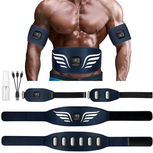 Profey EMS Bauchmuskeltrainer, Bauchmuskeltrainer Elektrisch für Arm Bein, Bauchtrainer mit 10 Modi und 30 Intensitäten, EMS Gerät mit Aluminium-Elektroden, Nzeige des Kalorienverbrauchs