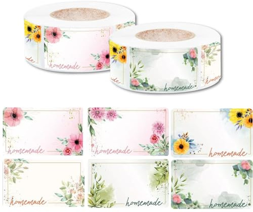 KUBDPQOR 1000 Stück Marmeladen Etiketten, Selbstklebende Etiketten, Aufkleber zum Beschriften, Etiketten zum Beschriften Homemade Marmeladen Etiketten Rolle für Gläser, Backen, Kühlschränken