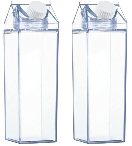 Fahibin 2PCS Bouteille de Lait Transparent 500ML,Bouteilles d'eau en Carton de Lait, pour Pique-Nique, Camping, Lait, Jus d'Orange