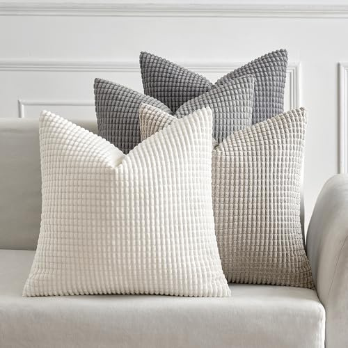 MIULEE Graue Serie Dekorative Kordsamt Kissenbezug 45x45 4er Set Sofakissen | Kissenbezüge Dekokissen Kopfkissenbezug Couchkissen Deko Bezug für Sofa Couch Wohnzimmer Schlafzimmer Büro