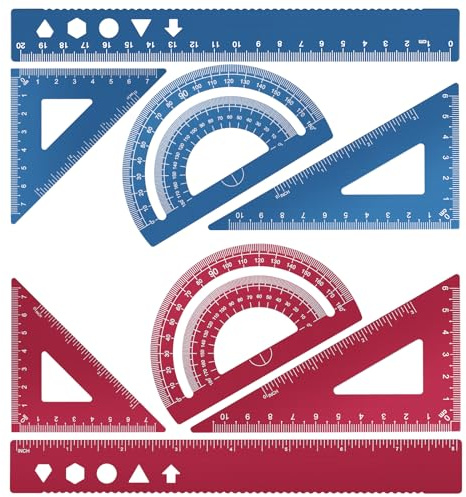 MSDADA 8 Stück 20cm Lineal-Set aus Aluminiumlegierung Winkelmesser Mathematik Geometrie Set Werkzeug Ideal zum Zeichnen Messen für Schülern Lehrern Architekten Ingenieuren(Blau+Rot)