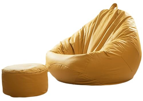 DECORN Sitzsackbezug mit Fußhockerbezug (kein Füllmaterial), Wasserdichter Sitzsack Zur Aufbewahrung von Stofftieren Stopfbarer Ersatzbezug für Sitzsäcke aus Schaumstoff,Yellow-100x110cm