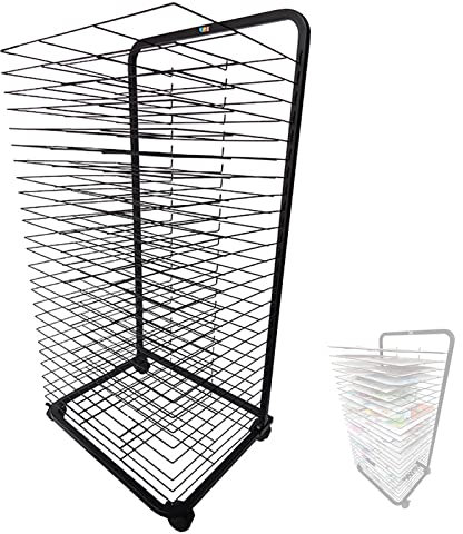 Mobiler Kunst-Trockenständer für Klassenzimmer, Standard, 4K-Papiertrocknung, 25 Drahtregale mit Rädern, Kunst-Organizer für Gemälde, Kunstatelier und Heimgebrauch – 22,4 × 18,5 ×