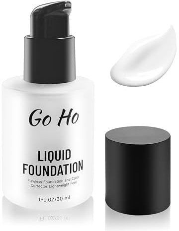 Go Ho White Liquid Foundation Makeup,Full Coverage White Foundation,Color Corrector Demi Matte Finish for Goth Clown Make up, Daily,Cosplay, Halloween Makeup