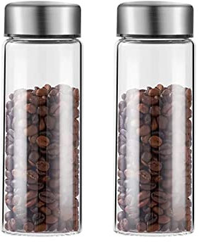 Barattolo Contenitori Contenitori for tè in vetro da 2 pezzi Contenitori for caffè, barattolo for alimenti da cucina con coperchio in metallo sigillato, barattolo in vetro trasparente for foglie di tè