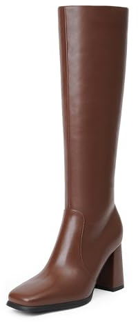 MIRAAZZURRA Stivali da Donna Globig Alti a Punta Quadrata Chunky Con Tacco Alto, Marrone, 40 EU